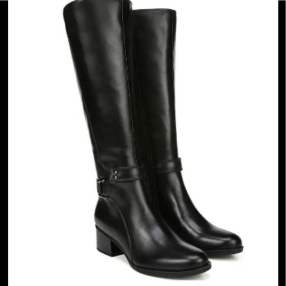 NEW Koka BLACK Leather Lea Naturalizer Boots TALL KNEE HIGH BLOCK HEEL NIB